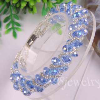 Blue Swarovski Crystal Faceted beads Stretch Bracelet 7 TH762  
