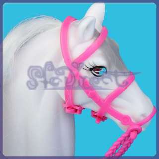 White Horse Long Mane Pink Saddle For Barbie Ken Dolls  