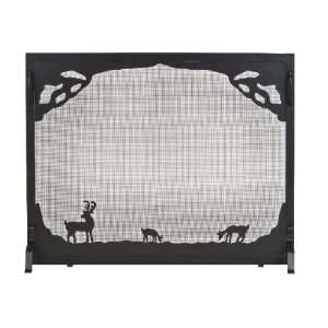  Panel Screen Black Wrought Iron With Deer Scene: Home 