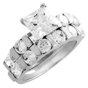   Sterling Silver Womens Cubic Zirconia Wedding Set Ring: Jewelry