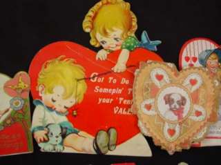 10 Vintage Antique Valentines Day Greeting Cards Lot Heart Shaped Die 