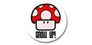 Grow Up Mario Mushroom 25mm/1 inch Button Magnet Video  
