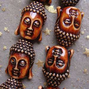 l0584 Carve Ox Bone Buddha Head Prayer Beads 15PCS New!  