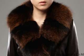 9115 new real fox collar leather&mink fur black/brown jacket/coat 