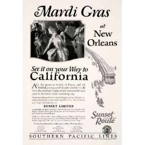  1927 Ad Southern Pacific Lines Sunset Route Mardi Gras New Orleans 