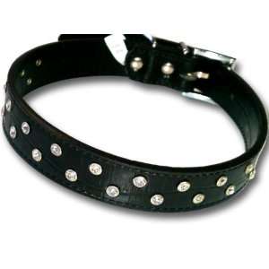  Black Leather Diamante Studded Dog Collar XL 2.5cm X 51cm 