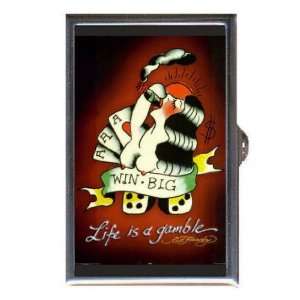  LIFE IS A GAMBLE ACES TATTOO Coin, Mint or Pill Box: Made 