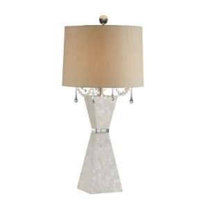   MOP Lamp with Crystal Drop Beaded Round Beige Shade
