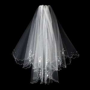 BEADED 2 TIER ELBOW BRIDAL WEDDING VEIL White or Ivory  