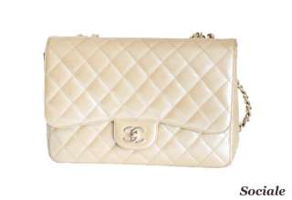 Chanel Beige Gold Patent Leather Classic Timeless Jumbo Flap Bag 