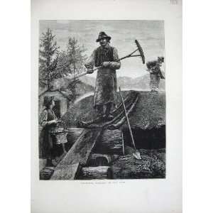   1872 Fine Art Charcoal Burners Alps Mountains Man Work