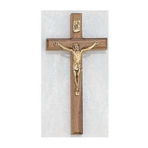  8 Beveled Walnut Wall Crucifix with Gold Corpus, Boxed 