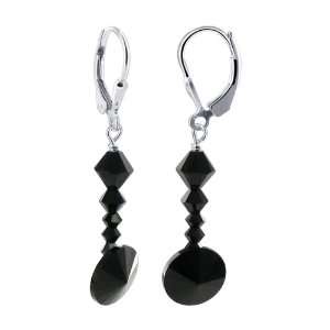 Sterling Silver 10mm Faceted Black Crystal Disk with Crysal Beads 