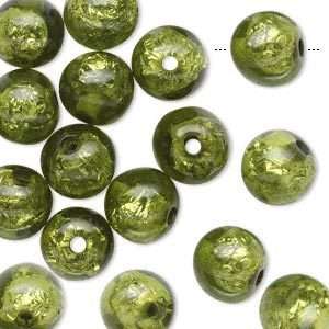 16 Peridot Green 10mm Round Plastic Resin Foil Beads  