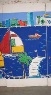 Hand Painted Waterfront Scene 24 ft wide x 8 ft tall  