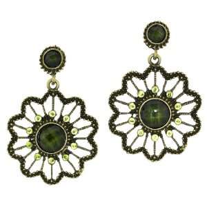   tone Ornate Green(lab created)gem,filigree Design Flower Post Earrings