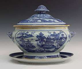 Large Nanking Porcelain Soup Tureen And Under Plate  