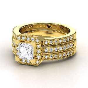  Va Voom Ring, Princess White Sapphire 14K Yellow Gold Ring 