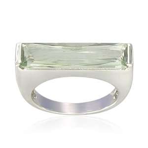   Sterling Silver Baguette Shaped Green Amethyst Ring, Size 6 Jewelry