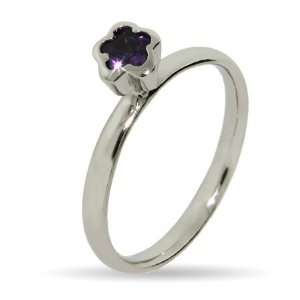 Stackable Reflections Amethyst Flower Silver Stackable Ring Size 8 