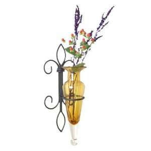 Amphora Vase On Fleur Lis Sconce Amber Recycled Glass Iron Flowers