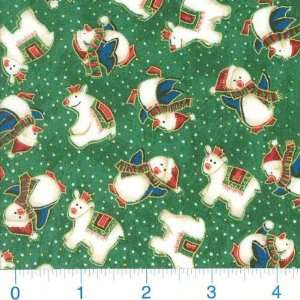  45 Wide Christmas Animal Green Fabric By The Yard: Arts 