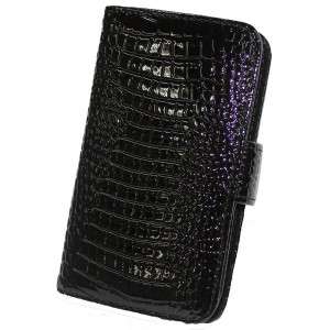 BLACK  Crocodile Leather Wallet Case Cover for iPhone 4  