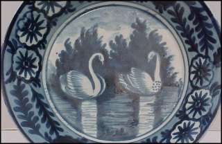 1800 ENGLISH Leeds Pearlware Blue White SWAN BOWL  