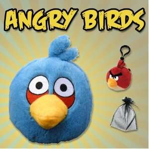 Birds 5 Inch DELUXE Plush Blue Bird with Free backpack clip angry bird 