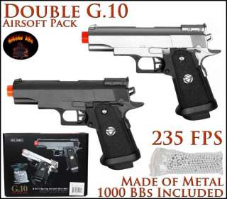 Dual G10 METAL M1911 Airsoft Gun Pack Spring Action 350 FPS w/1000 BB 