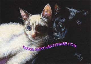 Akiko L/E ACEO Print Black Calico Cat Painting Art  