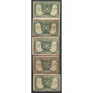  FRENCH INDOCHINA/VIETNAM 5 BANK NOTES 50 CENTS ISSUE 1942 