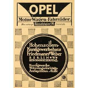  1913 Ad Opel Motor Bicycle Transport Friedmann Weber Antique 