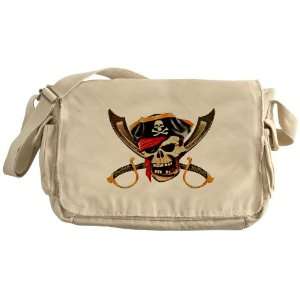  Khaki Messenger Bag Pirate Skull with Bandana Eyepatch 