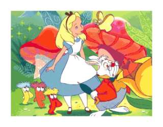 Alice in Wonderland w/ Mushrooms Cross Stitch Pattern  