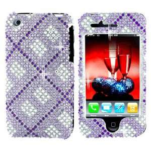  Premium   Apple iPhone 3G/3GS Full Diamond Purple Plaid Cover 