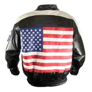  Mens American USA Flag Bomber Leather Jacket   Size  2XL 