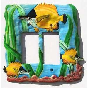  Hand Painted Tropical Fish Rocker Switch Plate   Double 