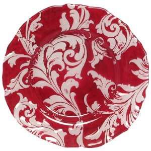  Glass Ornate French Lily Design Wine Red Charger Plate 13 