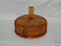 Vintage Lidded Amber Glass Sectioned Dish  
