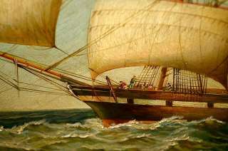 American Sail Ship Boat Yacht Coastal Sailing Seascape Oil Painting NO 
