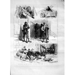  1871 STREET SCENE PARIS FRANCE ARMY COMMUNE MEN PRINT 