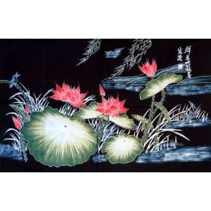    Chinese Painting Hand Batik Tapestry Lotus Flower 