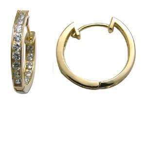  Tiny Channel Set CZ Band 14K Yellow Gold Huggie Earrings 