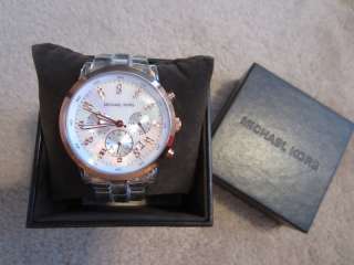   SHOW STOPPER CLEAR ACRYLIC band ROSE GOLD CHRONO Watch MK5394  