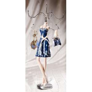 Mannequin Jewelry Stand French Kiss Navy Blue Dress with Flower Print 