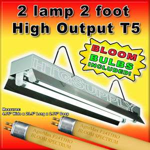 T5 HO 2 ft two lamp GROW LIGHT w BULBS BLOOM 3000K 24  
