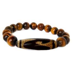  Tiger Tooth Dzi Bead Bracelet with Tigers Eye Crystal (for 