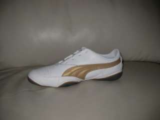 NEW PUMA WOMENS USAN WHITE GOLD BROWN LEATHER SHOE SNEAKER SIZE 7 EUR 