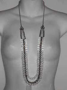 Ann Taylor LOFT Silver Wire Multi Strand Bead Crystal Necklace NWT $49 